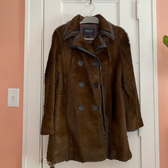 Derek Lam Brown Double-Breasted Women's Fur and Leather Car Coat sz 4 - Picture 13 of 15